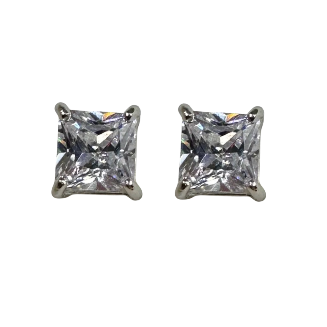 Sterling Silver Cubic Zirconia 5mm Stud Earrings Square