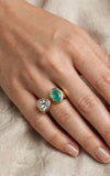 Emerald and White Topaz Duo Ring — Handmade Sterling Silver with Gold Coated Bezels