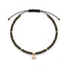 Dark Olive-Green Beaded Bracelet with 9k Gold Flower Charm