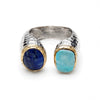 Deep Ocean Duo Ring — Blue Lapis Lazuli + Blue Opal | Handmade Sterling Silver & 18k Gold