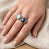 Deep Ocean Duo Ring — Blue Lapis Lazuli + Blue Opal | Handmade Sterling Silver & 18k Gold