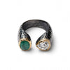 Emerald and White Topaz Duo Ring — Handmade Sterling Silver with Gold Coated Bezels