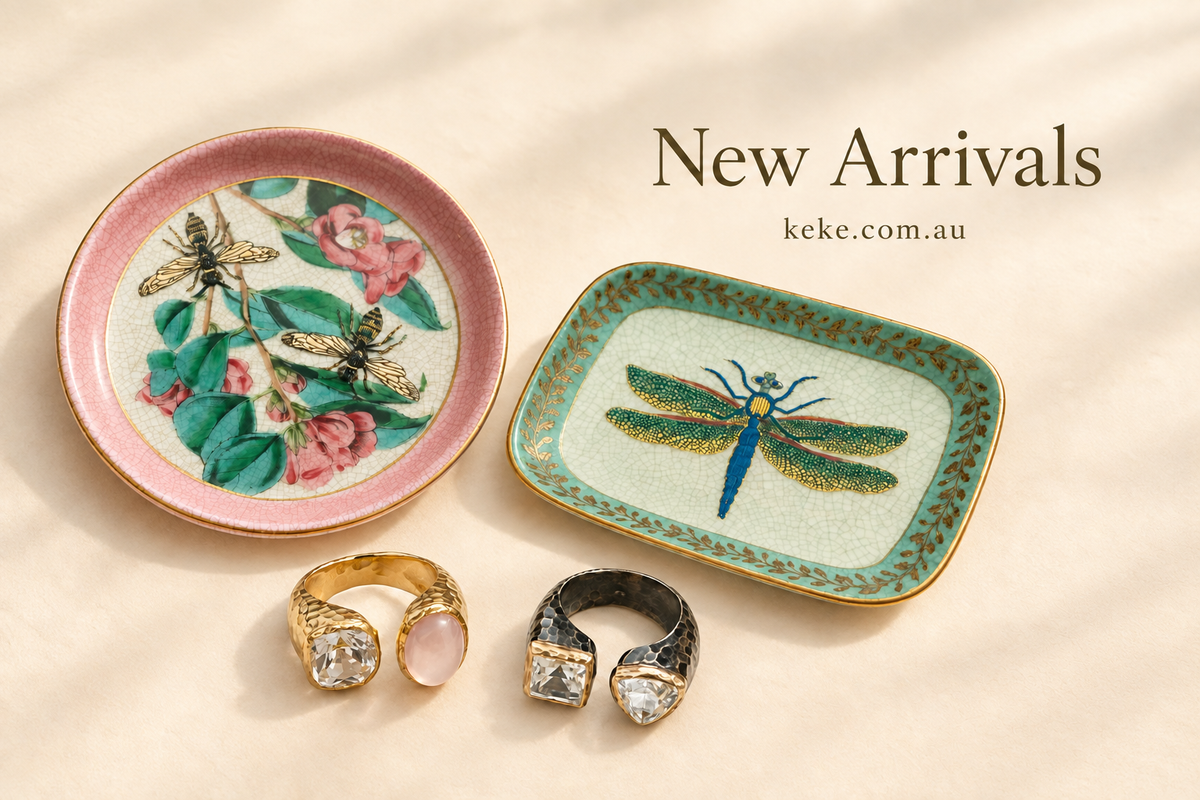 Banner with the same dishes, rings, and New Arrivals text, flowers removed