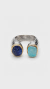 Deep Ocean Duo Ring — Blue Lapis Lazuli + Blue Opal | Handmade Sterling Silver & 18k Gold